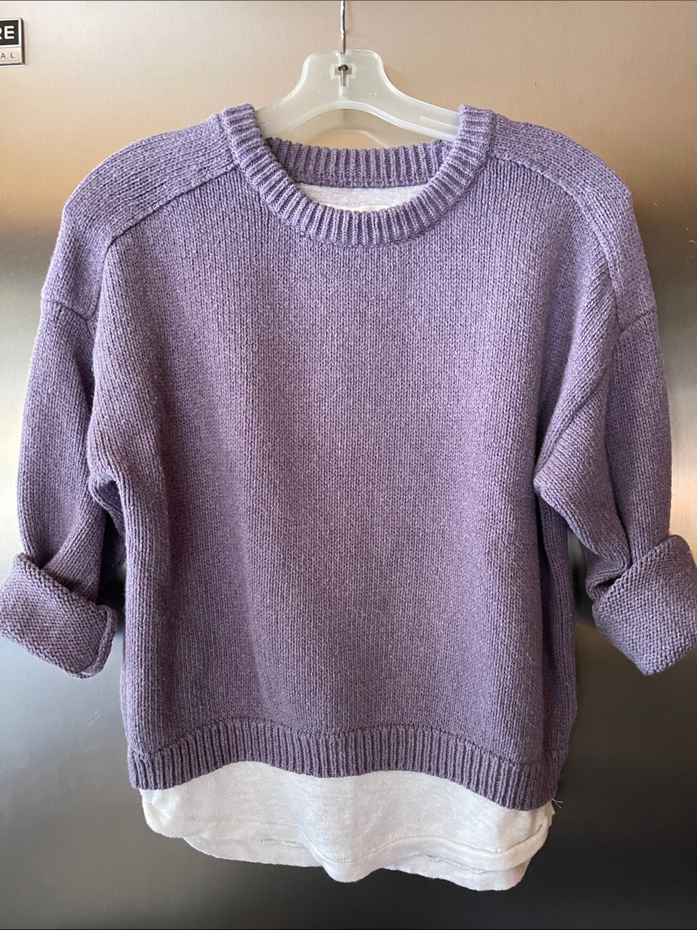 Brochu Walker lavender sweater with t-shirt bottom. Size small.